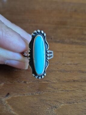 Sterling Silver 925 Turquoise Oval Statement Ring - Blue